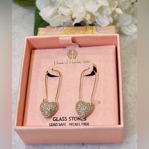 💝24 HR FINAL!💝New HOUSE OF HARLOW 1960 glass stones heart safety pin earrings